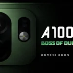 Itel A100 smartphone teaser image in Pure Black, Silk Green, and Titanium Gold colourways, showcasing 5000mAh battery, military-grade durability, and 90Hz display for India launch.