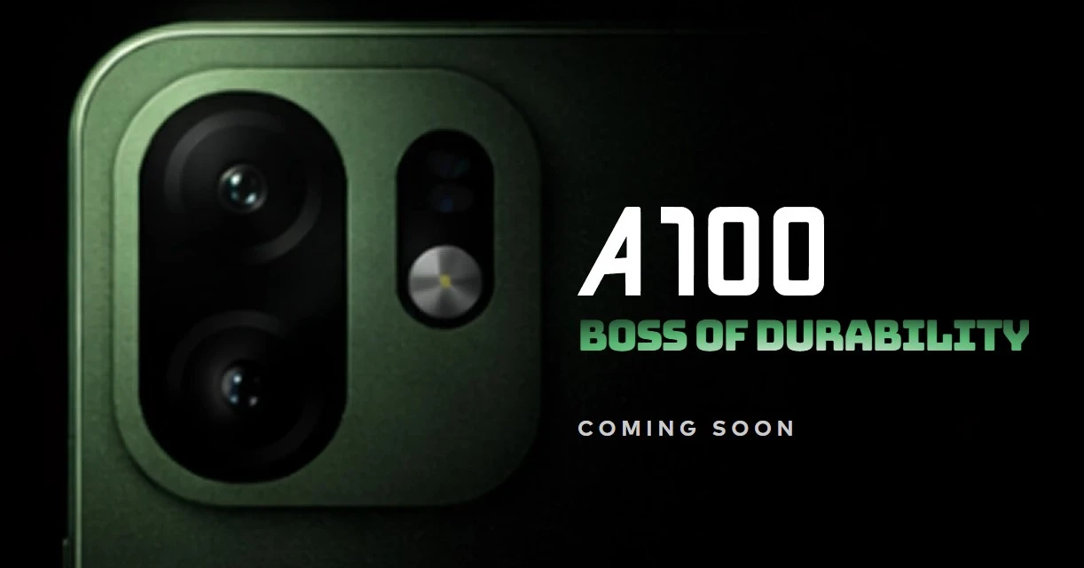 Itel A100 smartphone teaser image in Pure Black, Silk Green, and Titanium Gold colourways, showcasing 5000mAh battery, military-grade durability, and 90Hz display for India launch.