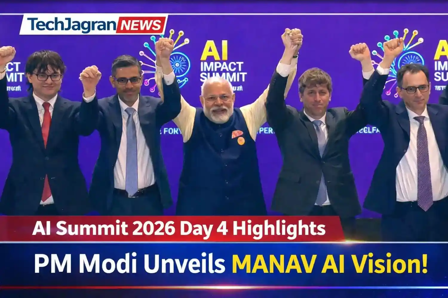 PM Narendra Modi unveiling the MANAV AI Vision at the India AI Impact Summit 2026 Day 4