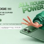 Infinix Note Edge 5G in Silk Green featuring a 3D curved 120Hz AMOLED display and Active Halo Lighting