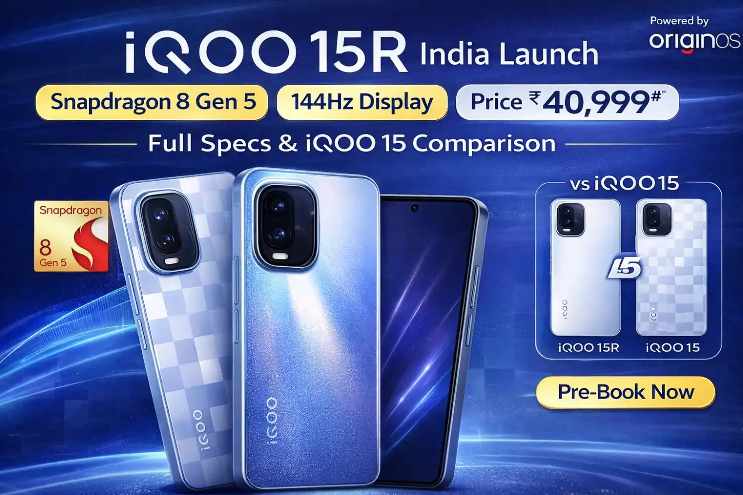 iQOO 15R in Triumph Silver featuring a 6.59-inch 144Hz AMOLED display and Snapdragon 8 Gen 5 SoC