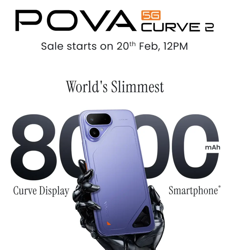 ecno Pova Curve 2 5G Specifications Tecno Pova Curve 2 5G with 144Hz AMOLED curved display and 8000mAh battery