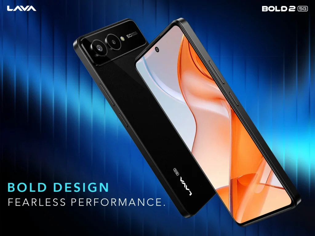 Lava Bold 2 5G in Royal Blue with premium glass back and dual ring camera module