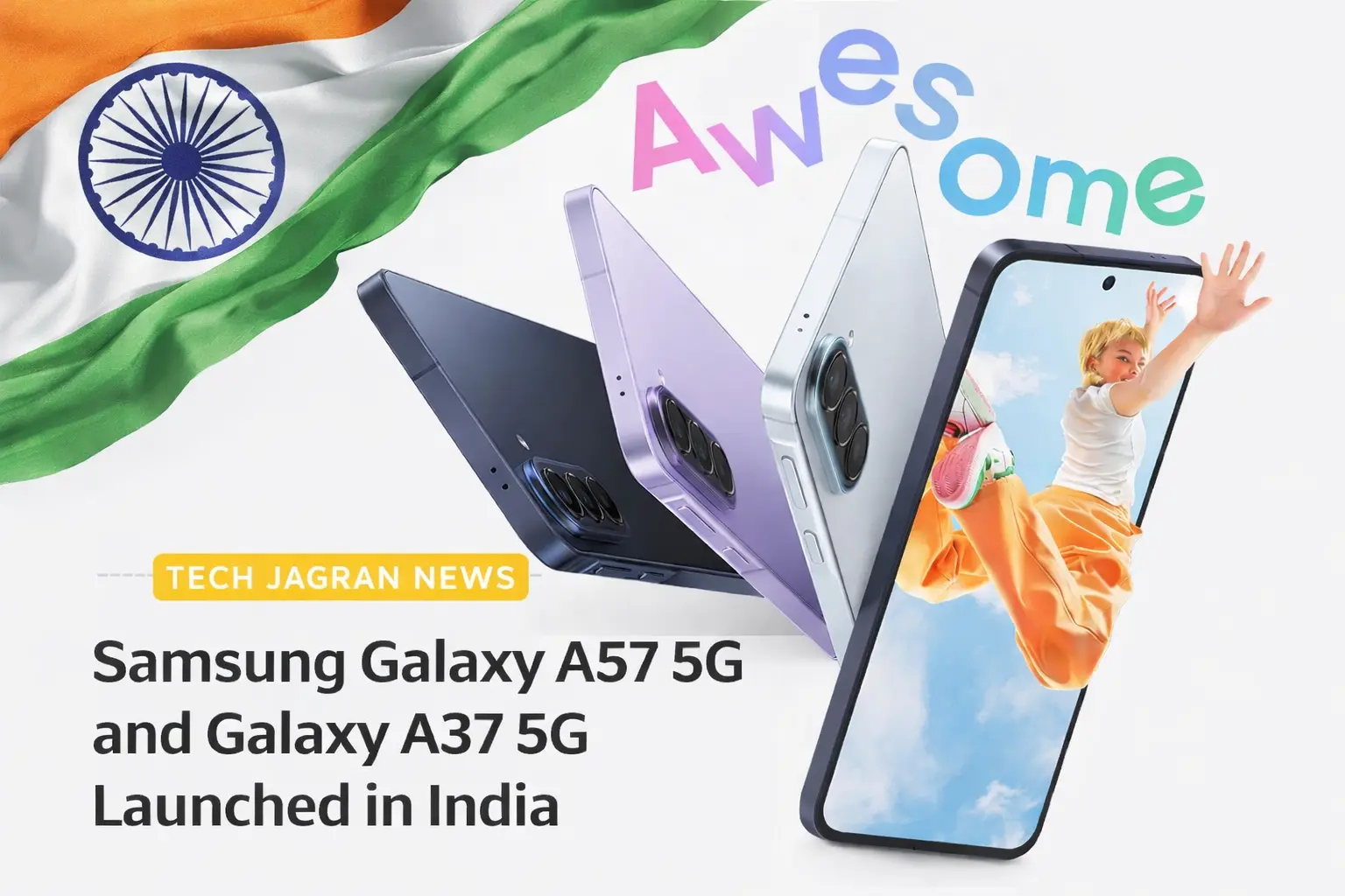 Samsung Galaxy A57 5G in Awesome Lilac and Galaxy A37 5G in Awesome Lavender showing the new slim design and triple camera setup