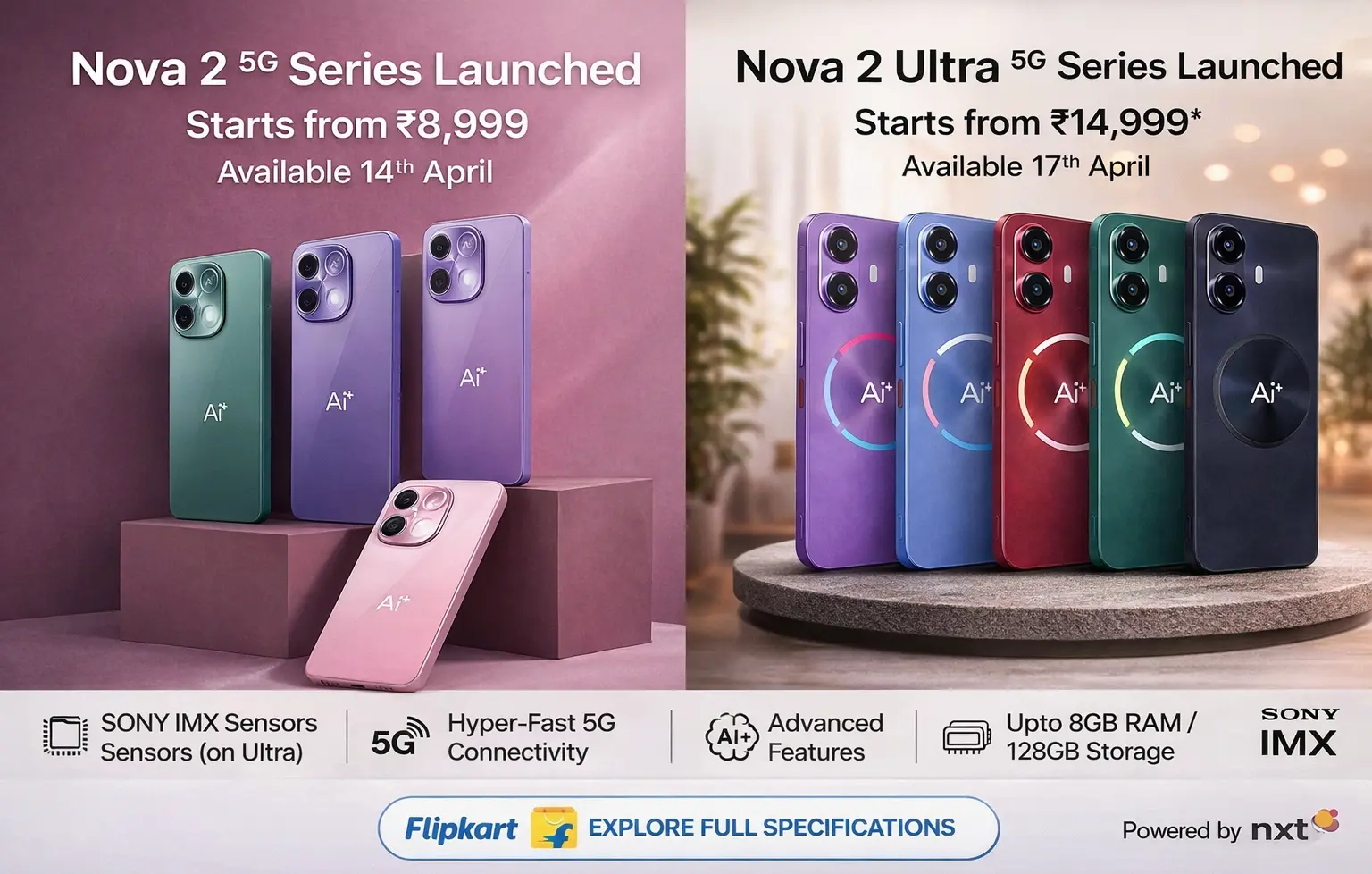 AI+ Nova 2 5G and Nova 2 Ultra 5G specifications comparison table