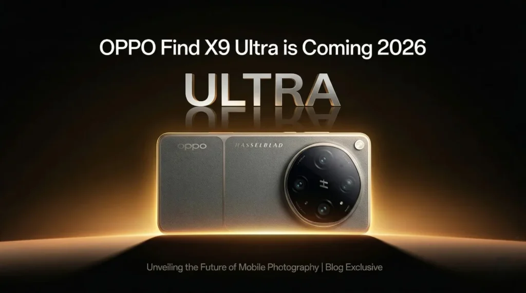 Oppo Find X9 Ultra in Sunset Orange eco-leather finish with a large circular Hasselblad camera module