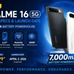 Realme 16 5G in Air White featuring the new horizontal camera bar with a built-in selfie mirror