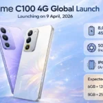 Realme C100 4G in Eternal Brown and Triumphal Purple showing its ArmorShell Glass and IP69K build