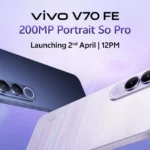 Vivo V70 FE in Northern Lights Purple featuring Darkness Glow technology and a 200MP ultra-clear primary camera