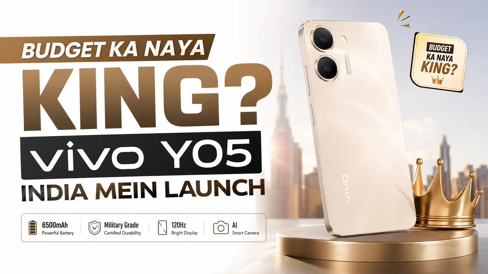 Vivo Y05 in Champagne Gold and Midnight Blue with 6500mAh battery