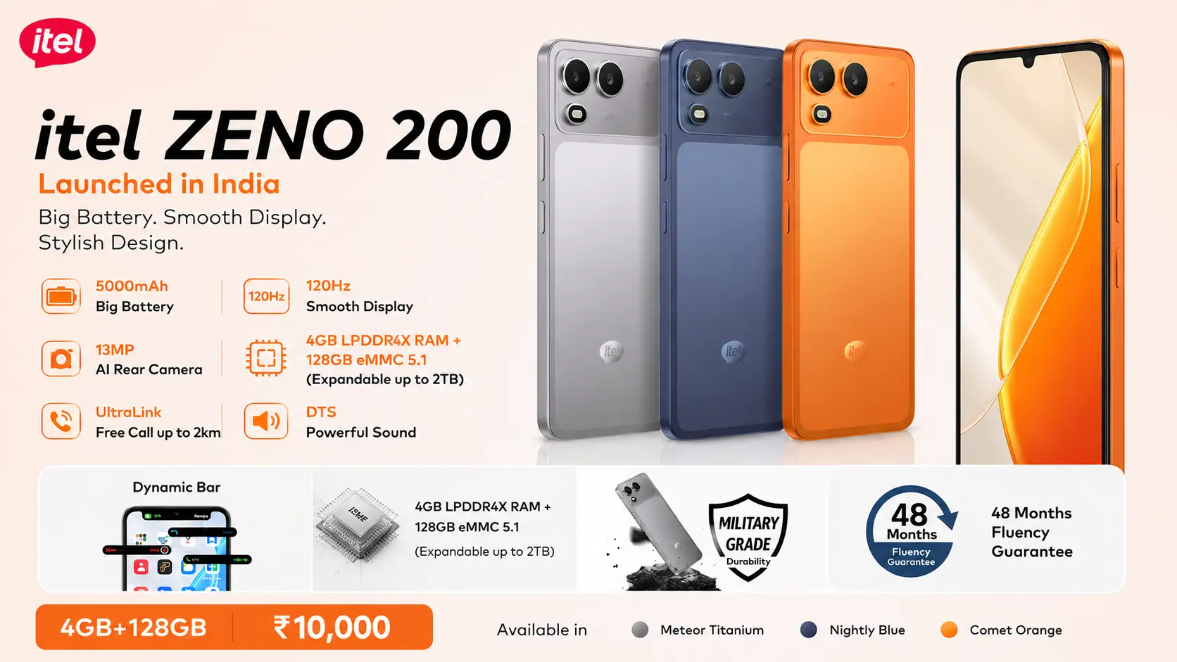 Itel Zeno 200 in Comet Orange with 13MP camera and 5000mAh battery