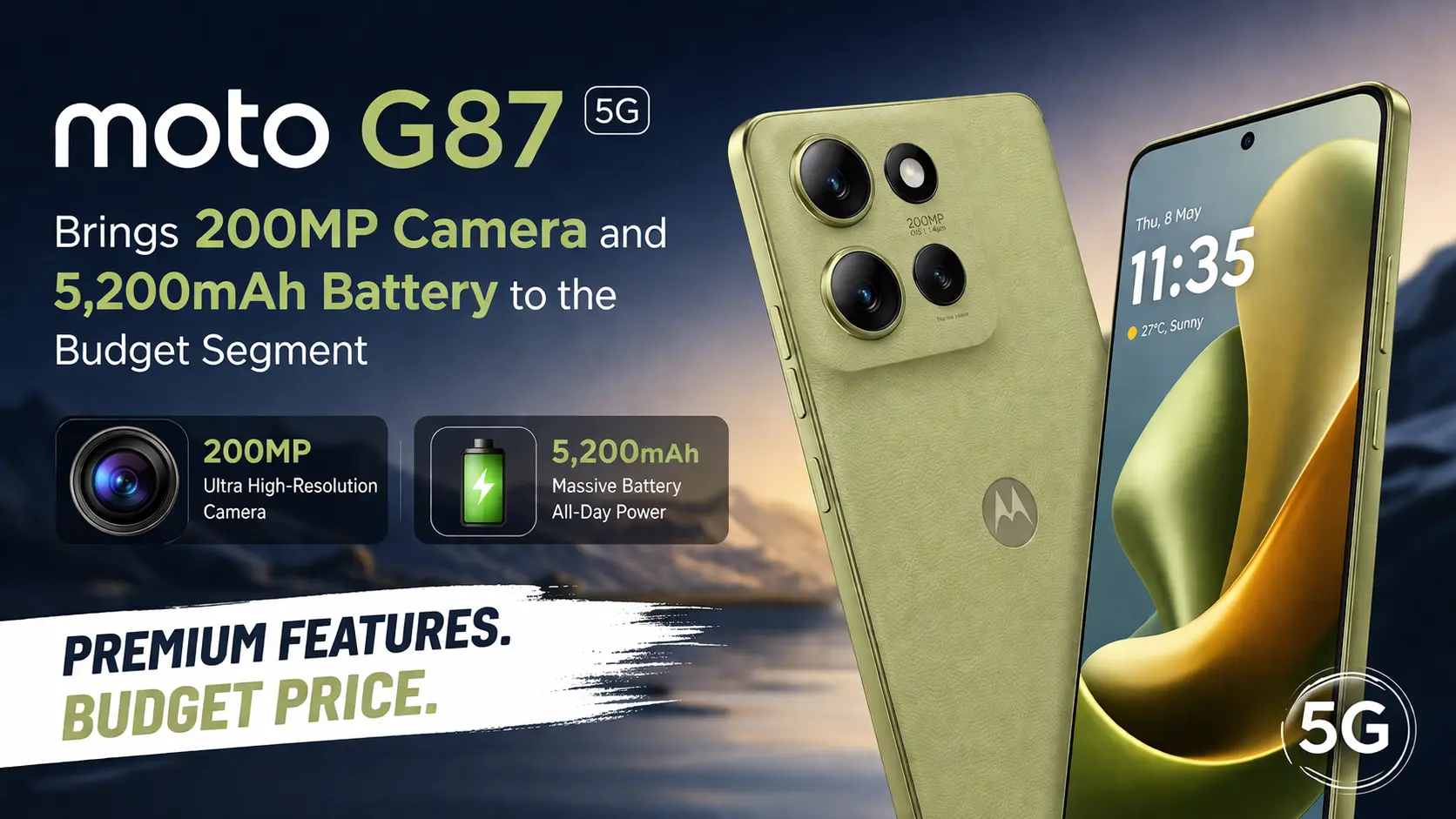 Moto G87 in Blue and Black finishes with 200MP camera and AMOLED display