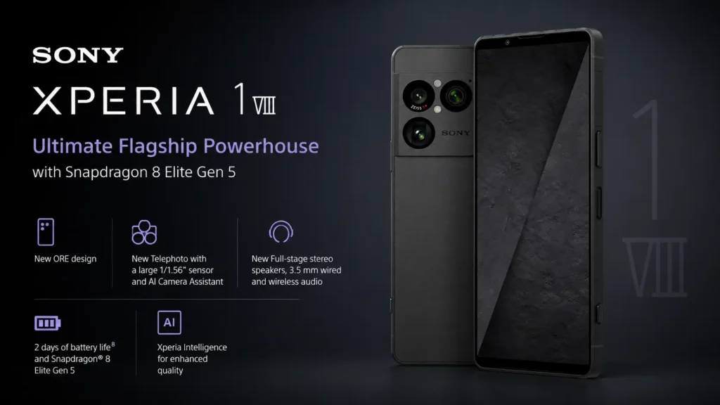 Sony Xperia 1 VIII in Garnet Red with triple 48MP cameras and Snapdragon 8 Elite Gen 5