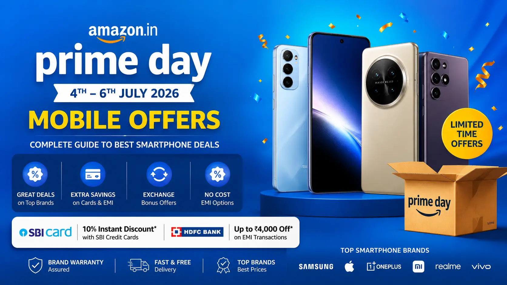 Amazon Prime Day 2026 mobile offers in India featuring up to 40% off on top smartphones.