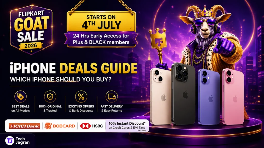 Best iPhone deals in Flipkart GOAT Sale 2026 showing expected massive price drops on iPhone 17 and iPhone 16.