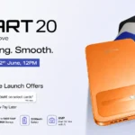 Infinix Smart 20 in Sunlike Orange showing its 7.7mm ultra-slim profile and 120Hz display.