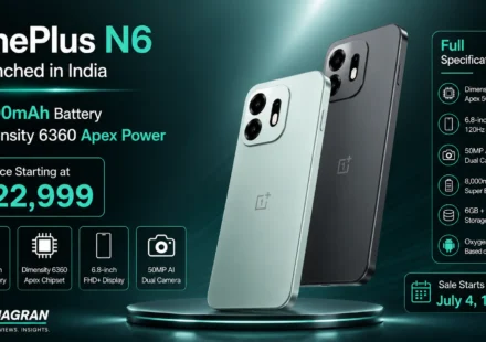 OnePlus N6 in Fresh Mint featuring an 8,000mAh battery and 120Hz display layout.