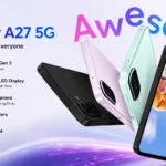 Samsung Galaxy A27 5G in Light Green featuring a 6.7-inch 120Hz Super AMOLED display.