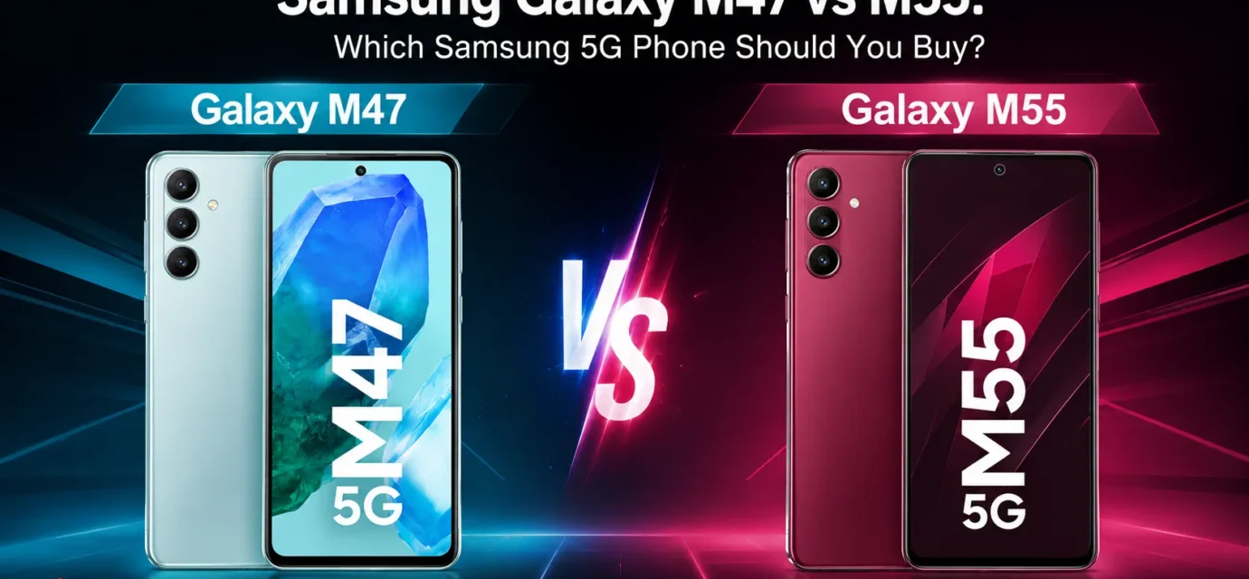 Samsung Galaxy M47 5G vs Galaxy M55 side by side comparison highlighting battery and camera setups