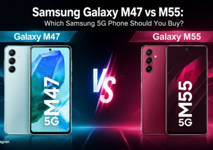 Samsung Galaxy M47 5G vs Galaxy M55 side by side comparison highlighting battery and camera setups
