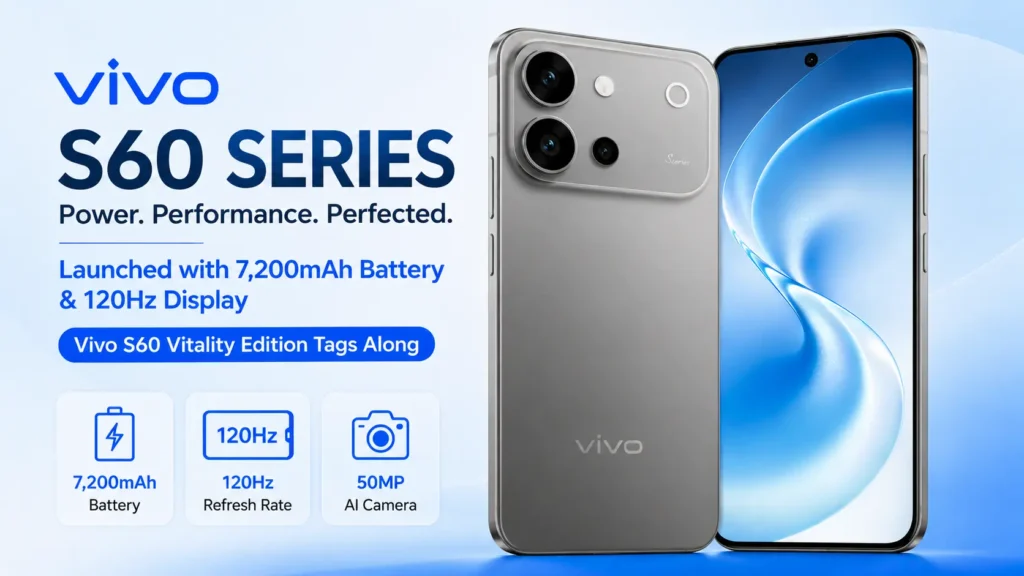 Vivo S60 & S60 Vitality Edition: 7,200mAh Battery Powerhouses Vivo S60 and Vivo S60 Vitality Edition in Early Summer Green showcasing a 7,200mAh battery.