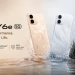 Vivo Y6e 5G in Sunset Blue featuring a massive 6,500mAh battery.