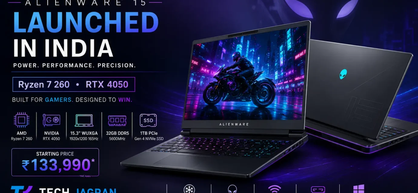 Alienware 15 gaming laptop in Nova Black finish featuring 15.3-inch 165Hz display and Alienware Cryo-tech cooling.