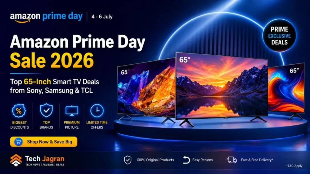 Best 65-inch smart TV deals on Amazon Prime Day 2026 featuring Sony Bravia OLED, Samsung Mini LED, and TCL QD Mini LED televisions.