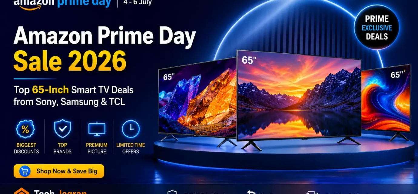Best 65 inch smart TV deals on Amazon Prime Day 2026 featuring Sony Bravia OLED, Samsung Mini LED, and TCL QD Mini LED televisions.