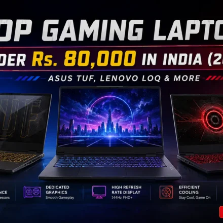 Best gaming laptops under 80000 in India featuring Asus TUF A15 and Lenovo LOQ models.