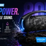 boAt Stone 900 portable Bluetooth speaker in Jungle Terrain with dynamic RGB party lighting active.