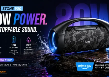 boAt Stone 900 portable Bluetooth speaker in Jungle Terrain with dynamic RGB party lighting active.