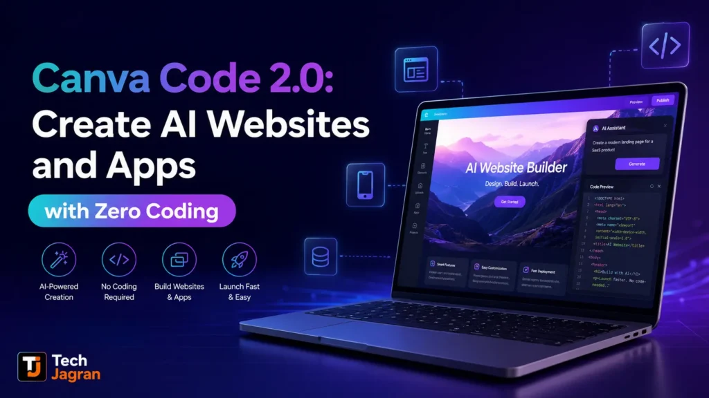 Canva Code 2.0: Build Websites and Apps with AI Prompts. Canva Code 2.0 interface showing AI website creation via simple text prompts.