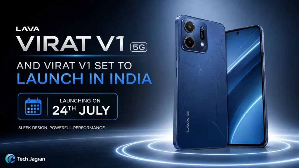 Lava Virat V1 Series: Affordable 5G Rig with Clean Android. Lava Virat V1 5G in Arya Blue and Sonar Gold showing flat-frame design and dual rear cameras.