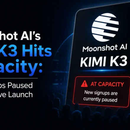 Moonshot AI Kimi K3 platform interface showing GPU capacity signup pause notice and coding capabilities.