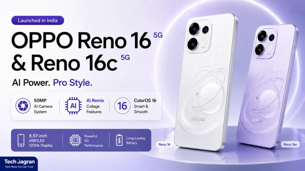OPPO Reno 16 and Reno 16c in Starry White and Stellar Purple featuring a 50MP triple camera setup.