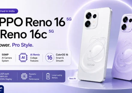 OPPO Reno 16 and Reno 16c in Starry White and Stellar Purple featuring a 50MP triple camera setup.