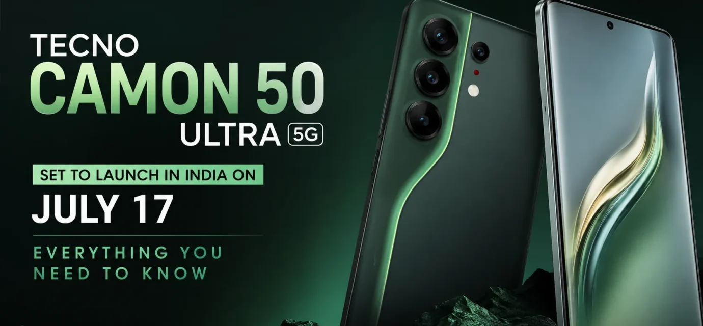 Tecno Camon 50 Ultra 5G in Cypress Green and Nebula Titanium featuring a 43.5-degree curved AMOLED display.