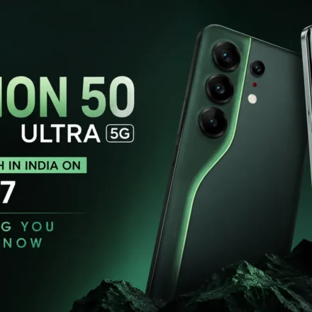 Tecno Camon 50 Ultra 5G in Cypress Green and Nebula Titanium featuring a 43.5-degree curved AMOLED display.