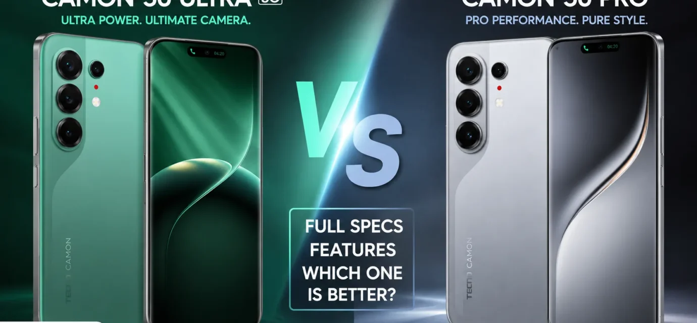 Tecno Camon 50 Ultra 5G vs Tecno Camon 50 Pro comparison showcasing the 6.78-inch curved AMOLED display panel design.