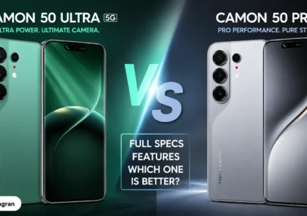 Tecno Camon 50 Ultra 5G vs Tecno Camon 50 Pro comparison showcasing the 6.78-inch curved AMOLED display panel design.