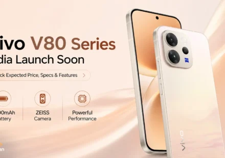 Vivo V80 series smartphone featuring a 6.59-inch 1.5K 144Hz display and ZEISS-tuned triple rear cameras.