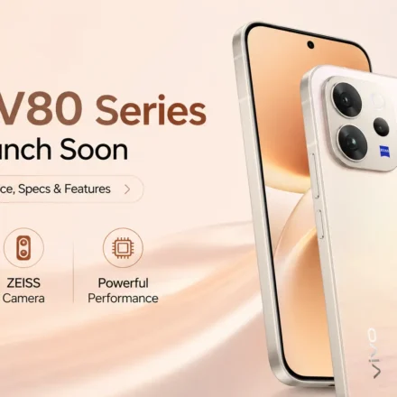 Vivo V80 series smartphone featuring a 6.59-inch 1.5K 144Hz display and ZEISS-tuned triple rear cameras.