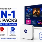 Jio 3-in-1 Home Packs banner showing Wi-Fi, 1,000+ live TV channels, and 12+ OTT app subscriptions.
