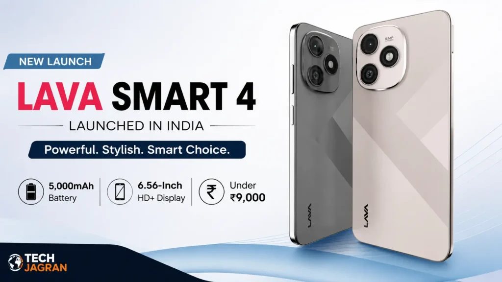 Lava Smart 4 in Konark Gold and Ajanta Grey showing 90Hz display and MIL-STD-810H military grade certification