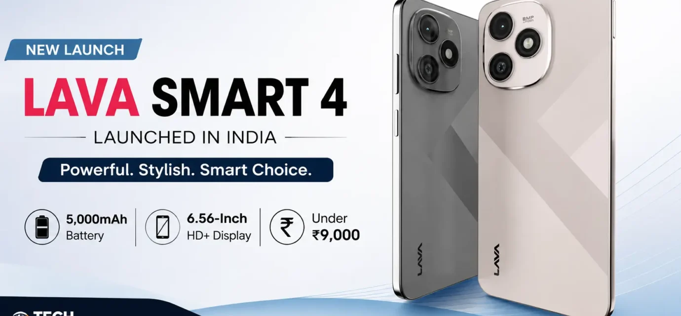 Lava Smart 4 in Konark Gold and Ajanta Grey showing 90Hz display and MIL-STD-810H military grade certification
