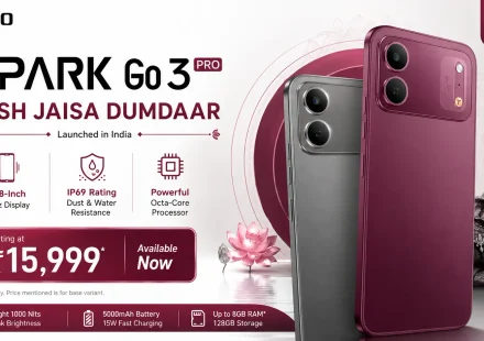 Tecno Spark Go 3 Pro smartphone showing a 6.78-inch 120Hz display and IP69 durability rating.