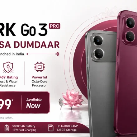 Tecno Spark Go 3 Pro smartphone showing a 6.78-inch 120Hz display and IP69 durability rating.