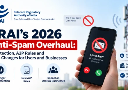 TRAI anti-spam regulations 2026 showing AI spam detection systems and A2P call restrictions.