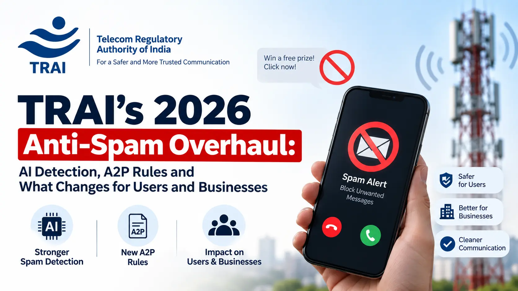 TRAI Anti-Spam Rules 2026: AI Detection, A2P Rules और Users व Businesses के लिए क्या बदला?